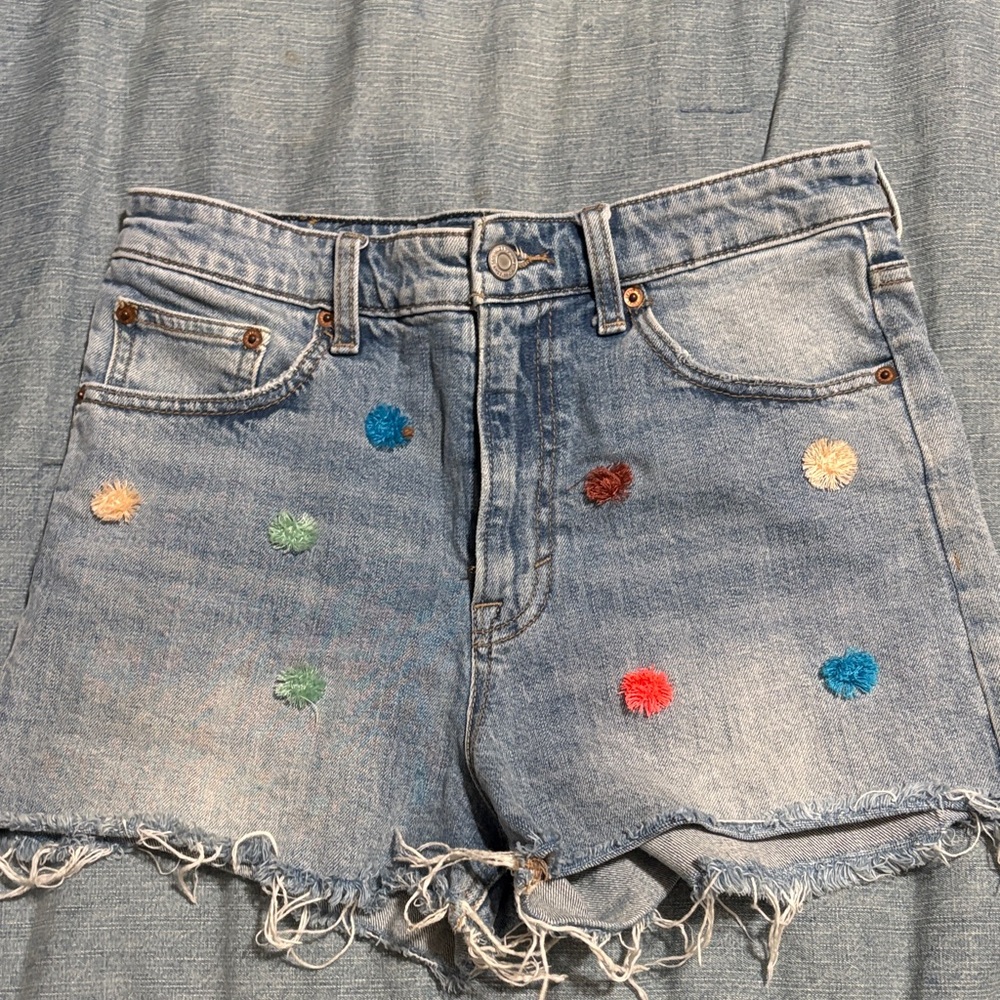 Lucky Brand Blue Jean Shorts with Colorful Embroidery 8